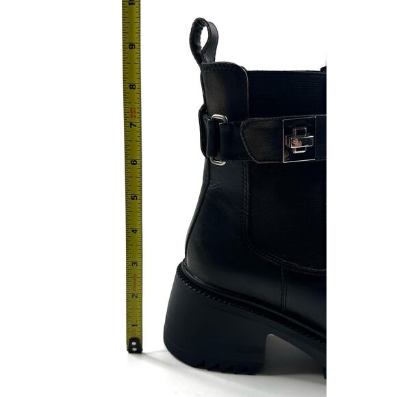Steve Madden Gates Chelsea Boots Black Distressed Leather Women's 7M Buckle Lug - Picture 11 of 15